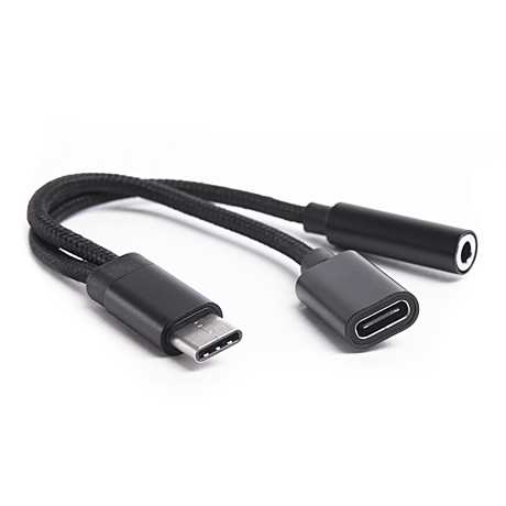 Переходник USB Type-C 3.1 - 3,5 Jack/USB Type-C ATOM (зарядка), 0,15 м (шт/гн), черный